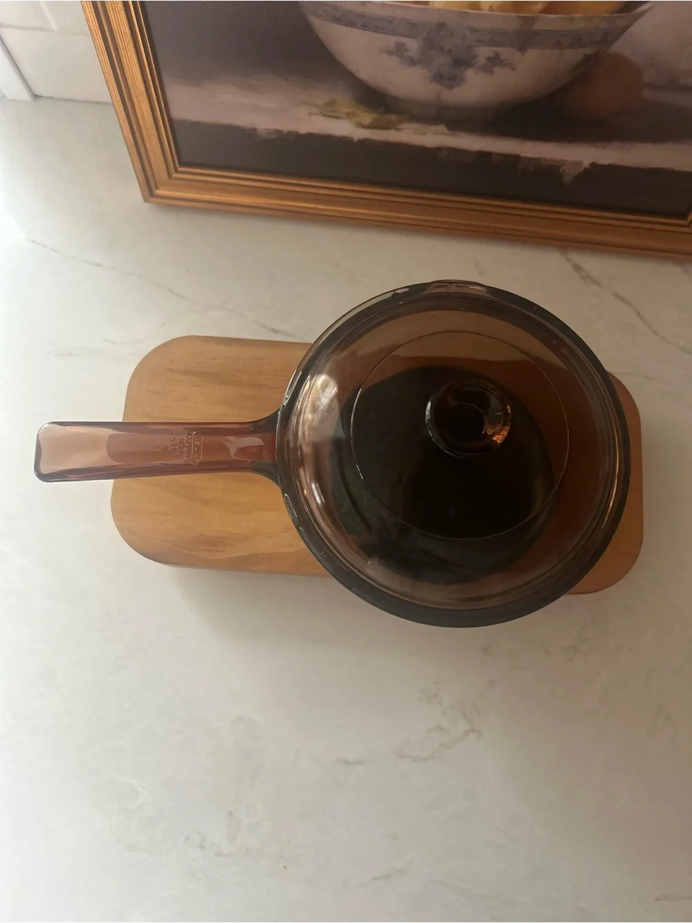 Vintage Vision Corning Amber Glass Saucepan Pot w/ Pyrex Lid Brown Cookware